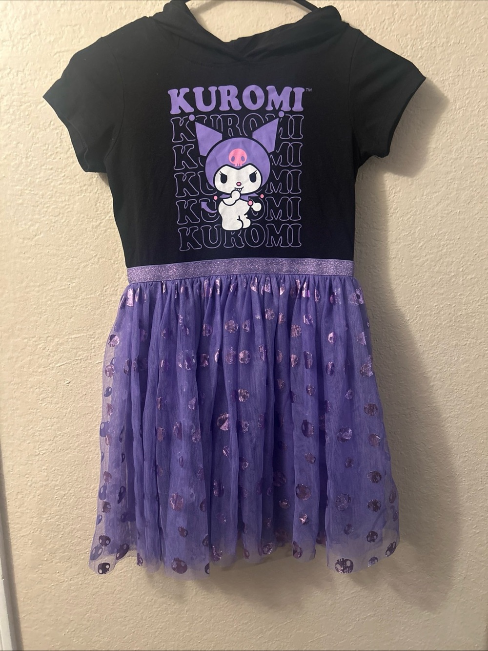 Sanrio Kuromi Girl’s Hooded Tutu Dress Black Purple Tulle Graphic Print Sz M